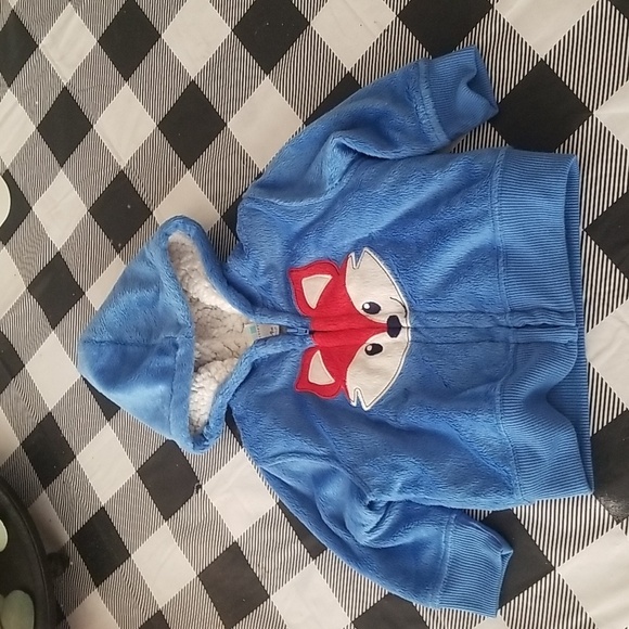 Healthtex Fox Blue Minky Zip-Up Hoodie Jacket Baby Infant Sz 6-9 Months - Picture 1 of 5